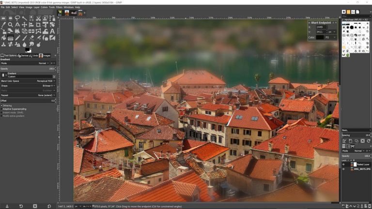 GIMP free image editing software interface used by designers and content creators for professional photo editing