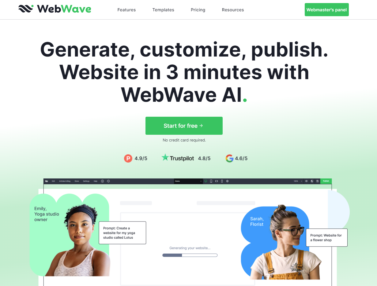 AI-powered website builder for designers, freelancers, and businesses creating websites without coding